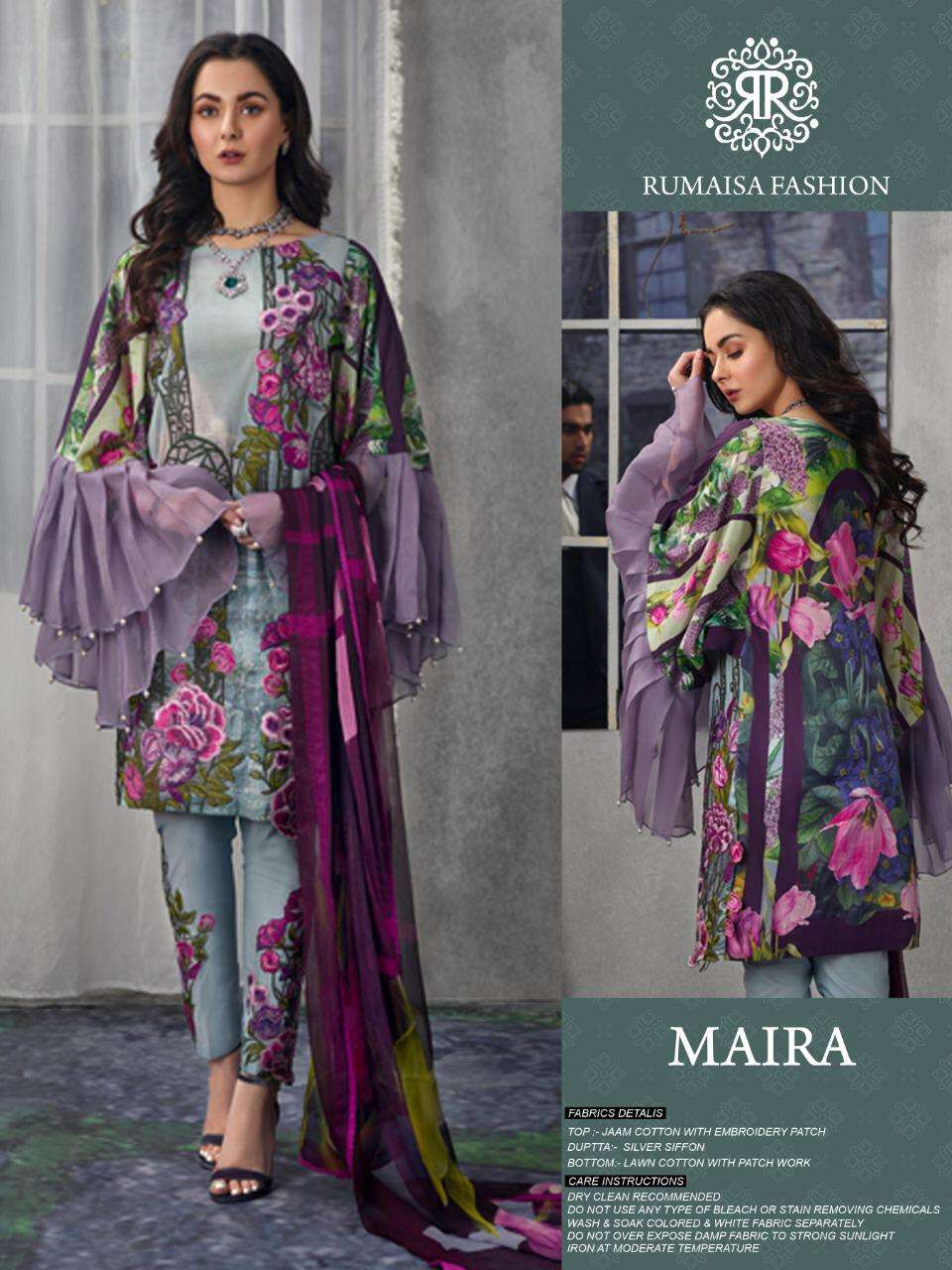 MAIRA BY RUMAISHA FASHION BEAUTIFUL STYLISH PAKISATNI SUITS FANCY COLORFUL CASUAL WEAR & ETHNIC WEAR & READY TO WEAR JAM COTTON WITH EMBROIDERY DRESSES AT WHOLESALE PRICE