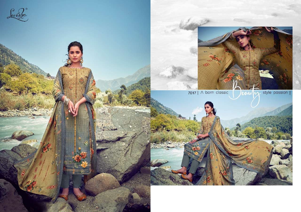 LINAYA BY LEVISHA 7013 TO 7020 SERIES BEAUTIFUL STYLISH FANCY COLORFUL CASUAL WEAR & ETHNIC WEAR PURE PASHMINA DIGITAL PRINT WITH EMBROIDERY DRESSES AT WHOLESALE PRICE