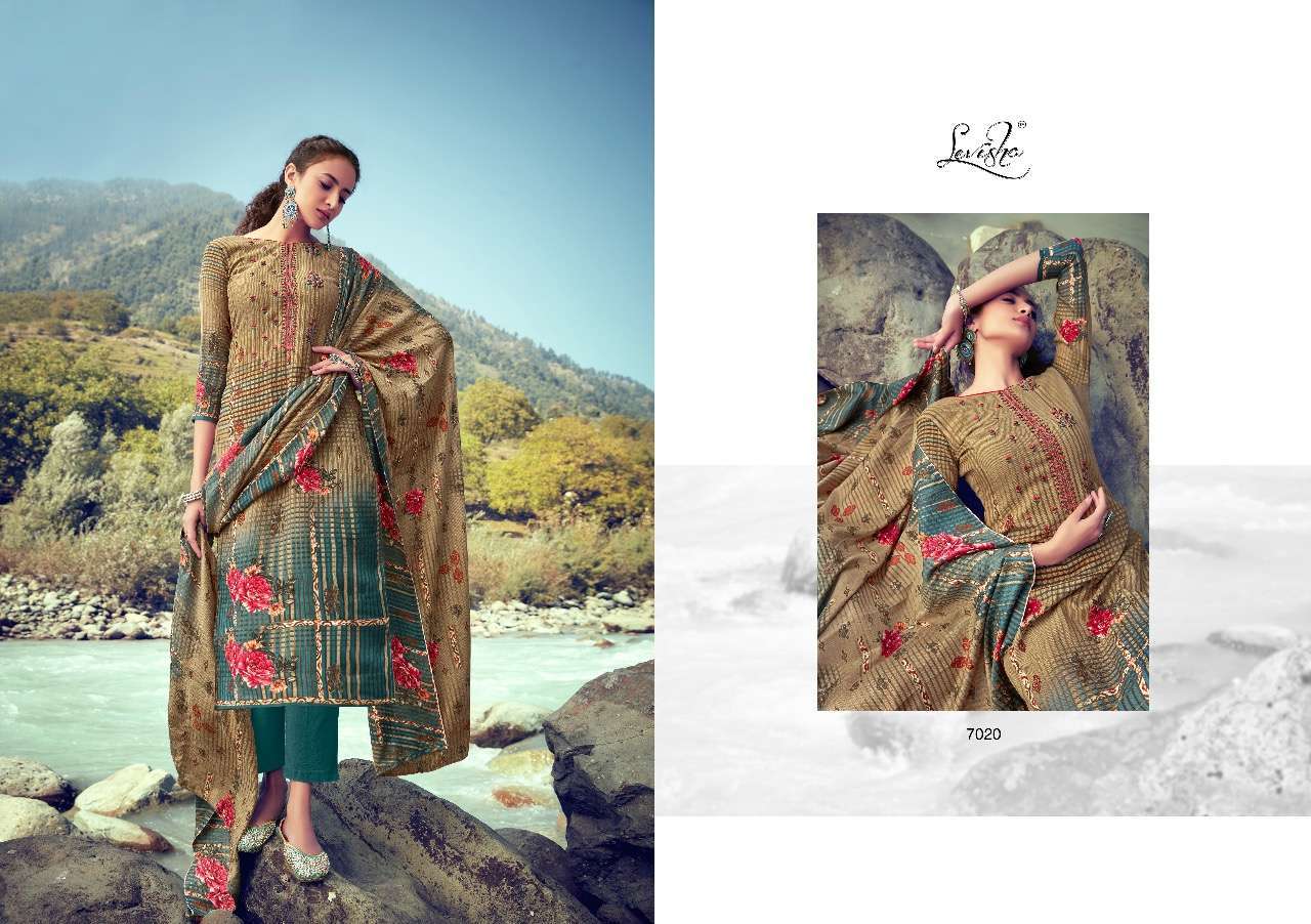 LINAYA BY LEVISHA 7013 TO 7020 SERIES BEAUTIFUL STYLISH FANCY COLORFUL CASUAL WEAR & ETHNIC WEAR PURE PASHMINA DIGITAL PRINT WITH EMBROIDERY DRESSES AT WHOLESALE PRICE