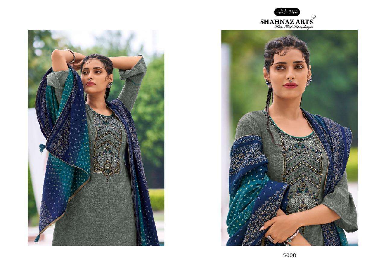 GULMOHAR VOL-4 BY SHAHNAZ ARTS 5001 TO 5008 SERIES INDIAN TRADITIONAL WEAR COLLECTION BEAUTIFUL STYLISH FANCY COLORFUL PARTY WEAR & OCCASIONAL WEAR HEAVY PASHMINA PRINT WITH EMBROIDERY DRESSES AT WHOLESALE PRICE