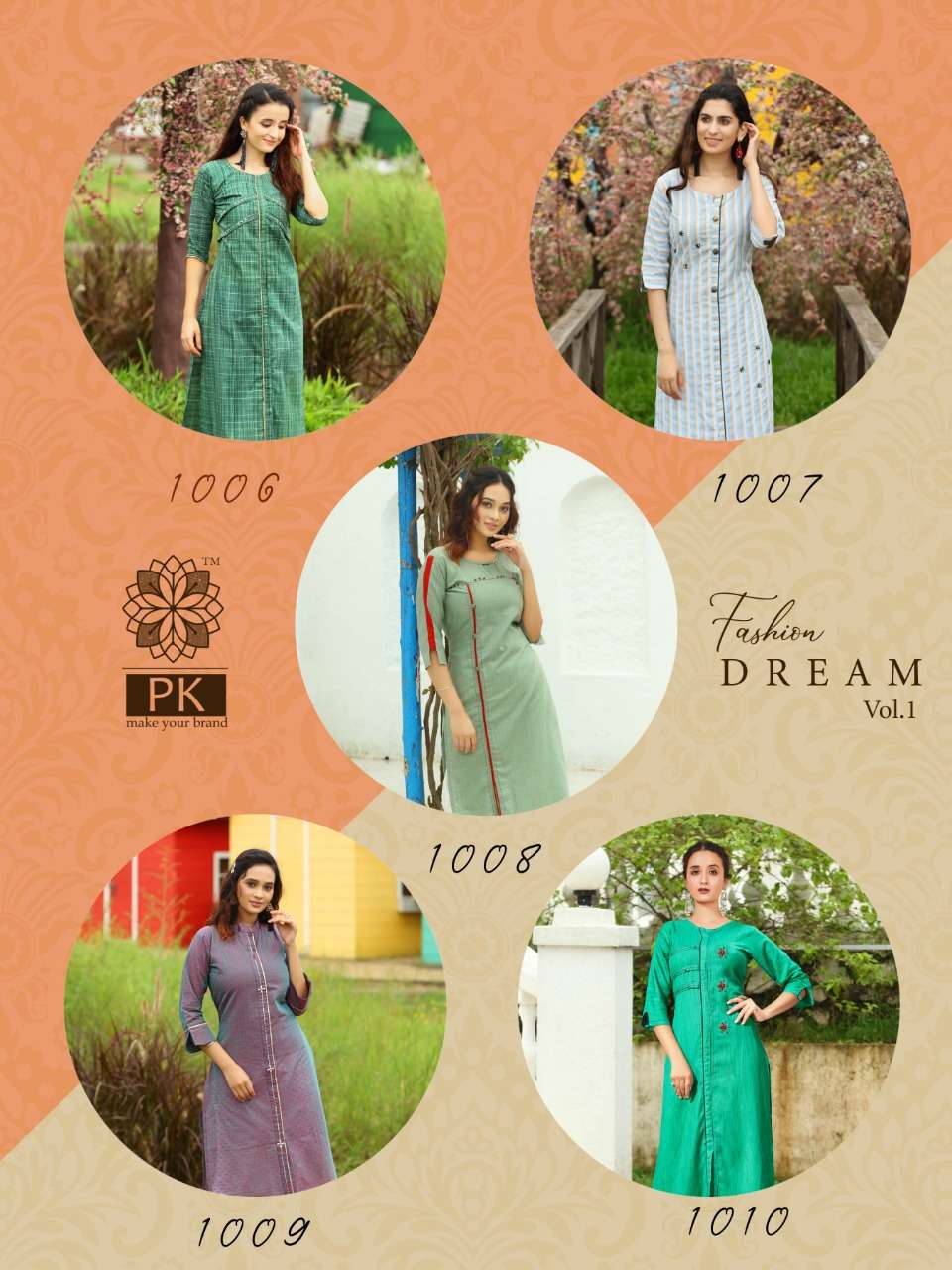 FASHION DREAM VOL-1 BY PK 1001 TO 1010 SERIES BEAUTIFUL STYLISH COLORFUL FANCY PARTY WEAR & ETHNIC WEAR & READY TO WEAR RAYON AND COTTON MANUAL WORKED KURTIS AT WHOLESALE PRICE