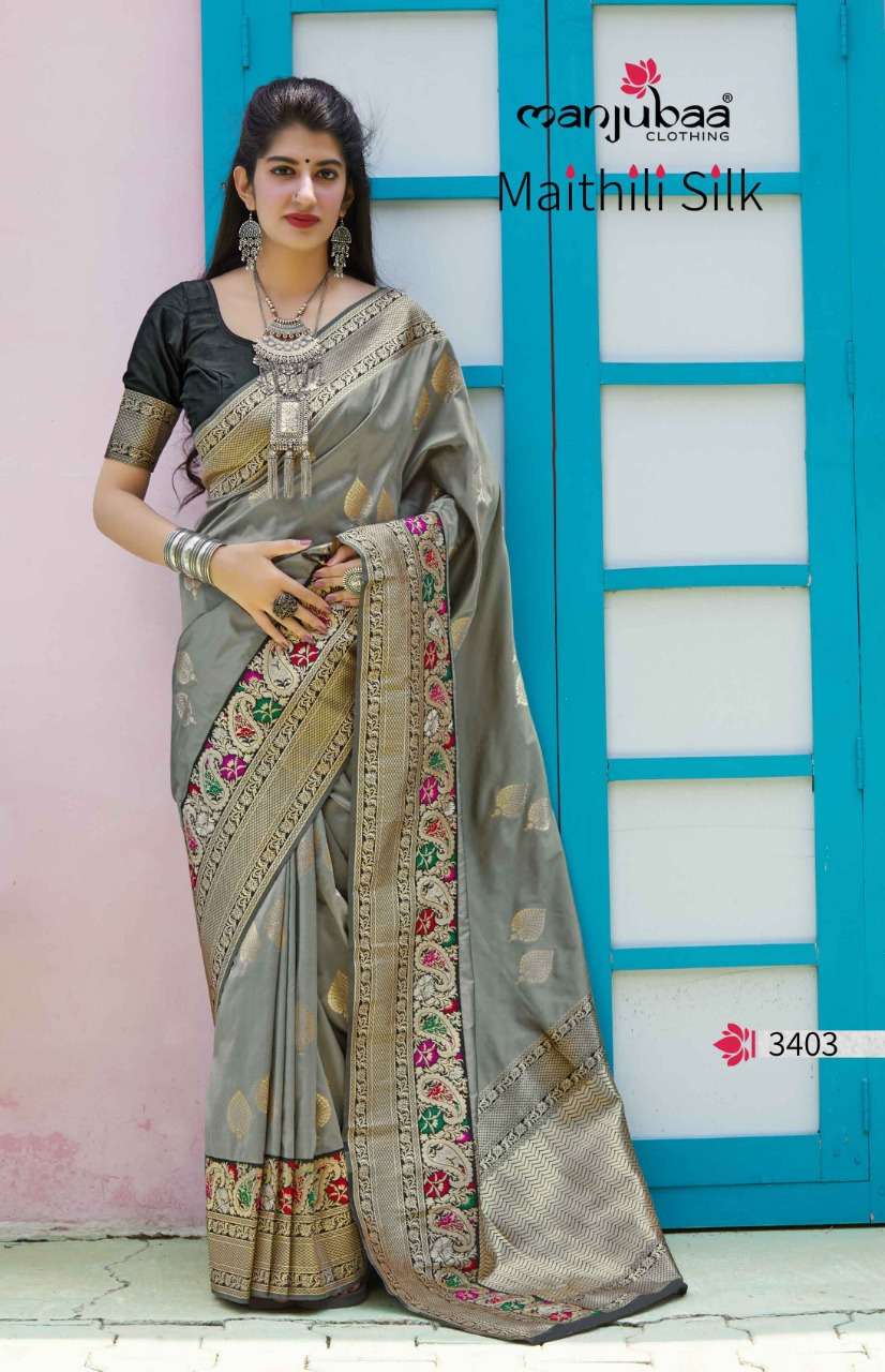 MAITHILI SILK BY MANJUBAA CLOTHING 3401 TO 3410 SERIES INDIAN TRADITIONAL WEAR COLLECTION BEAUTIFUL STYLISH FANCY COLORFUL PARTY WEAR & OCCASIONAL WEAR SILK SAREES AT WHOLESALE PRICE