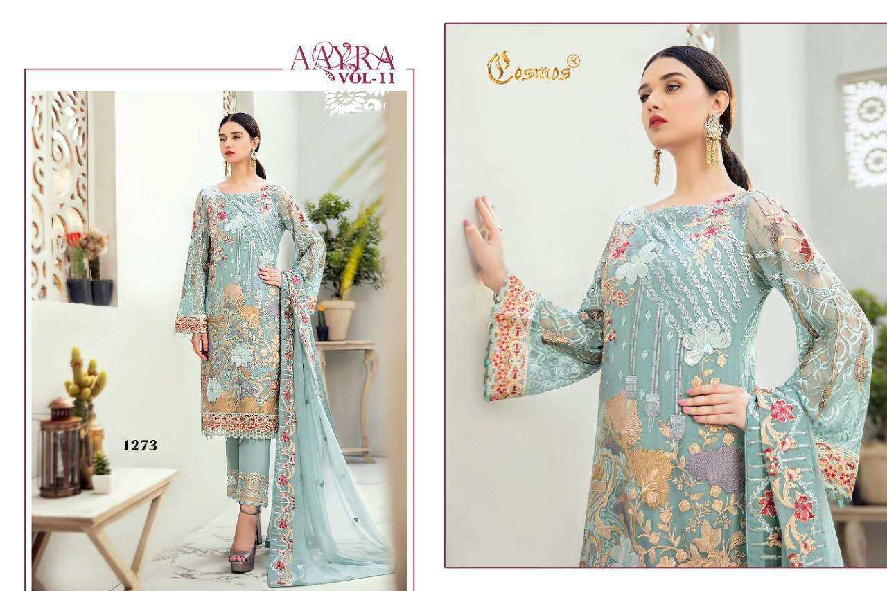 AAYRA VOL-11 BY COSMOS FASHION 1271 TO 1276 SERIES BEAUTIFUL SUITS STYLISH FANCY COLORFUL CASUAL WEAR & ETHNIC WEAR FAUX GEORGETTE WITH EMBROIDERY DRESSES AT WHOLESALE PRICE