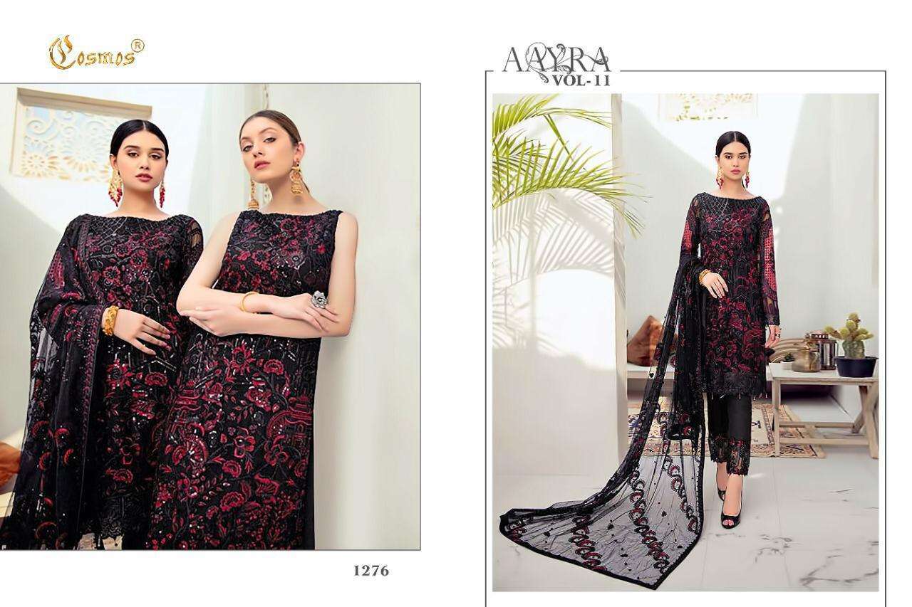 AAYRA VOL-11 BY COSMOS FASHION 1271 TO 1276 SERIES BEAUTIFUL SUITS STYLISH FANCY COLORFUL CASUAL WEAR & ETHNIC WEAR FAUX GEORGETTE WITH EMBROIDERY DRESSES AT WHOLESALE PRICE