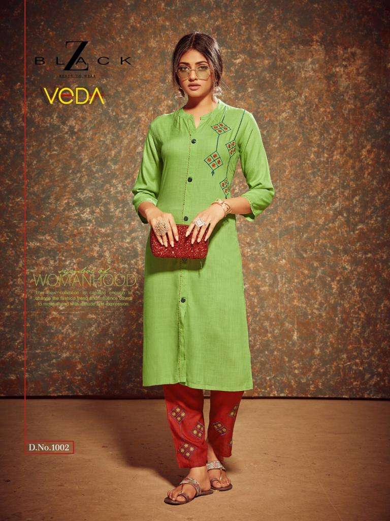 VEDA BY Z BLACK 1001 TO 1006 SERIES BEAUTIFUL STYLISH COLORFUL FANCY PARTY WEAR & ETHNIC WEAR & READY TO WEAR RAYON SLUB WITH EMBROIDERY KURTIS AT WHOLESALE PRICE