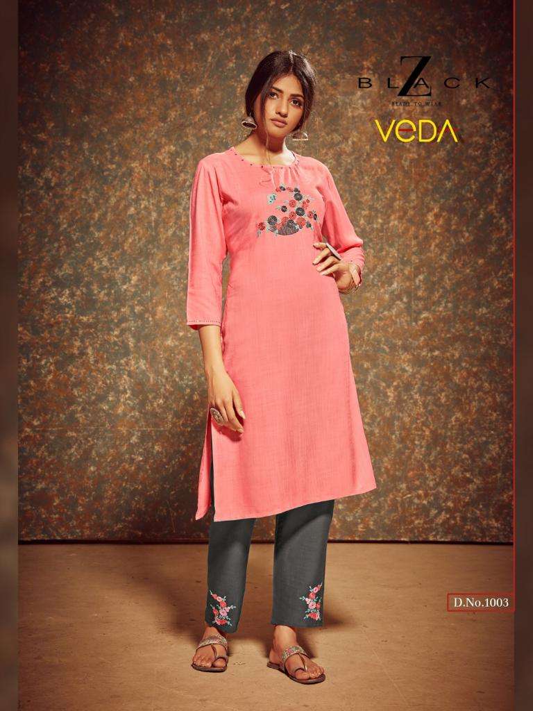 VEDA BY Z BLACK 1001 TO 1006 SERIES BEAUTIFUL STYLISH COLORFUL FANCY PARTY WEAR & ETHNIC WEAR & READY TO WEAR RAYON SLUB WITH EMBROIDERY KURTIS AT WHOLESALE PRICE