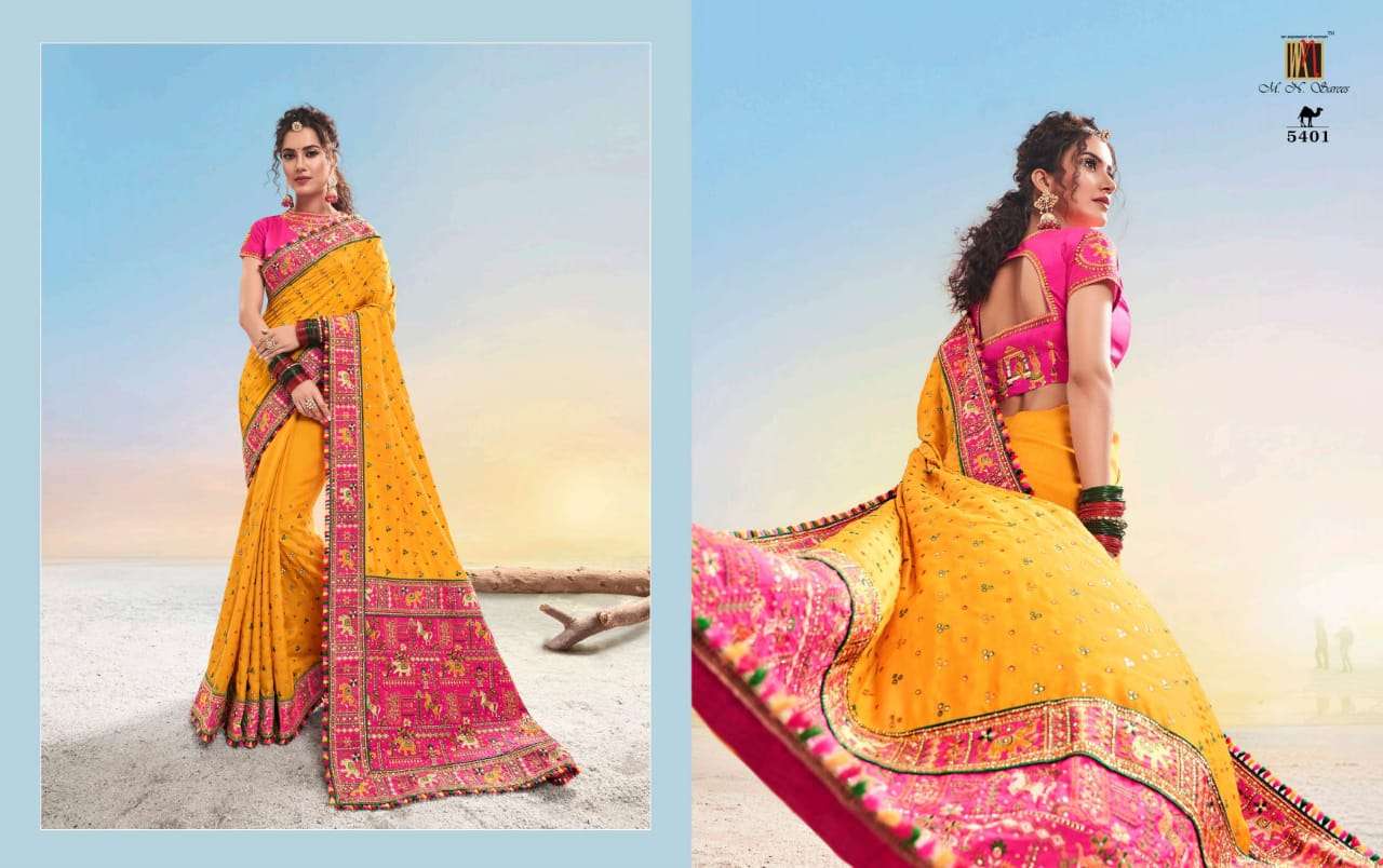 SWAROVSKI VOL-2 BY M N SAREES 5401 TO 5410 SERIES INDIAN TRADITIONAL WEAR COLLECTION BEAUTIFUL STYLISH FANCY COLORFUL PARTY WEAR & OCCASIONAL WEAR PURE SATIN/GEORGETTE SAREES AT WHOLESALE PRICE