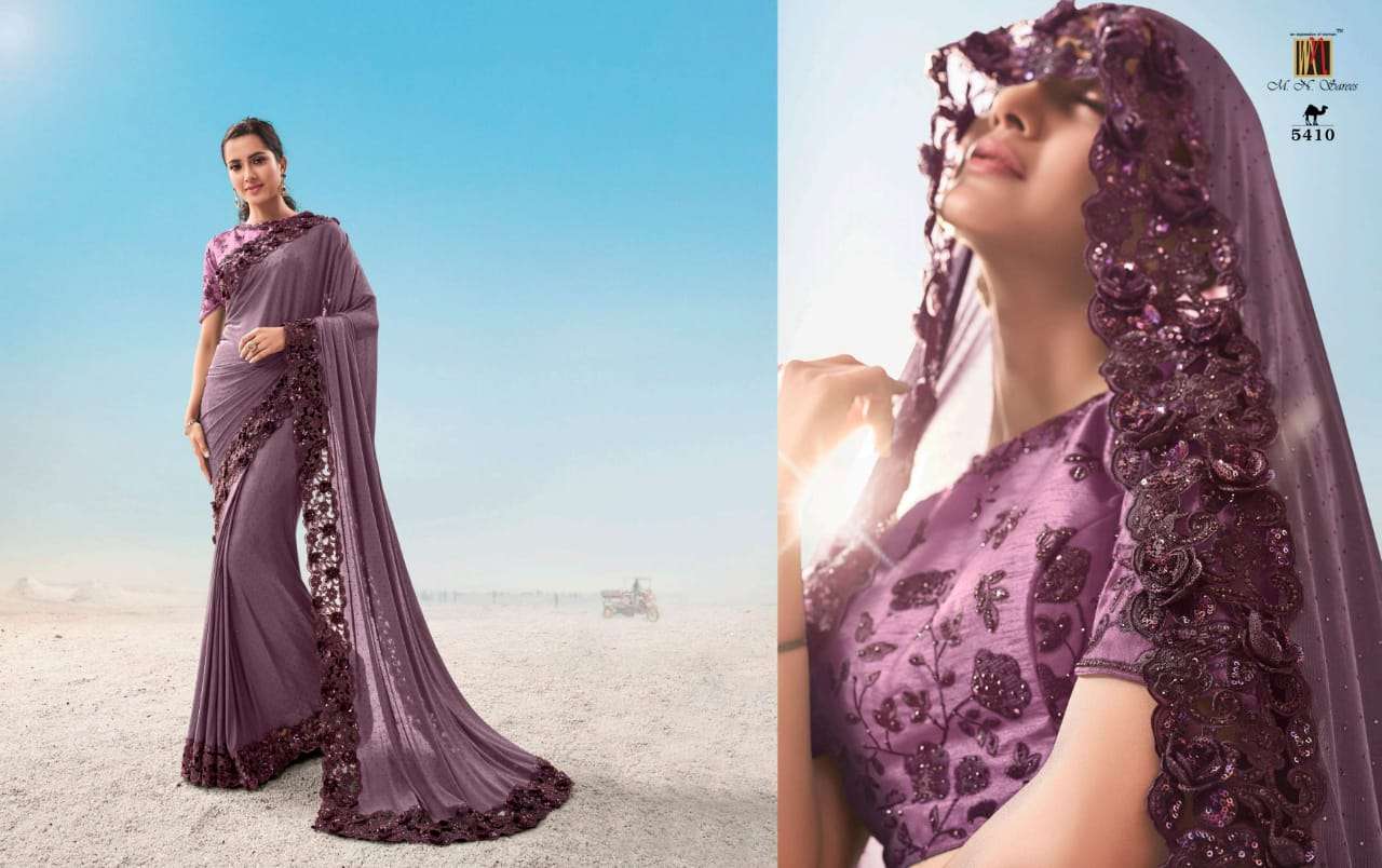 SWAROVSKI VOL-2 BY M N SAREES 5401 TO 5410 SERIES INDIAN TRADITIONAL WEAR COLLECTION BEAUTIFUL STYLISH FANCY COLORFUL PARTY WEAR & OCCASIONAL WEAR PURE SATIN/GEORGETTE SAREES AT WHOLESALE PRICE