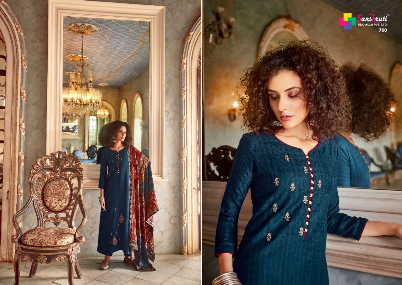 FAWZIYAH BY SANSKRUTI SILK MILLS 760 TO 769 SERIES BEAUTIFUL COLORFUL STYLISH FANCY CASUAL WEAR & ETHNIC WEAR & READY TO WEAR PURE PASHMINA WOOL DIGITAL PRINT WITH EMBROIDERY DRESSES AT WHOLESALE PRICE