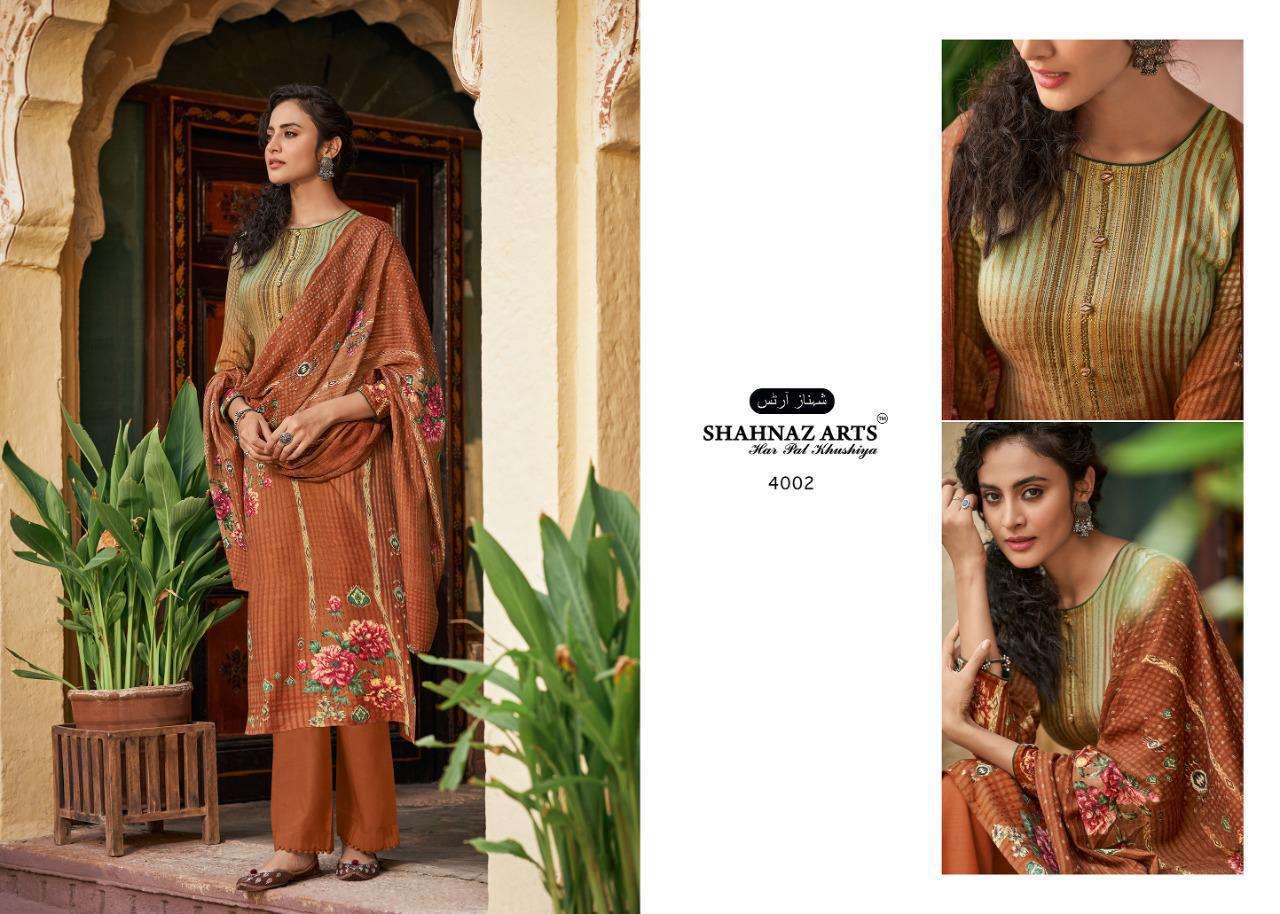 GULSHAN VOL-5 BY SHAHNAZ ARTS 4001 TO 4008 SERIES BEAUTIFUL STYLISH FANCY COLORFUL CASUAL WEAR & ETHNIC WEAR HEAVY PASHMINA PRINT WITH WORK DRESSES AT WHOLESALE PRICE