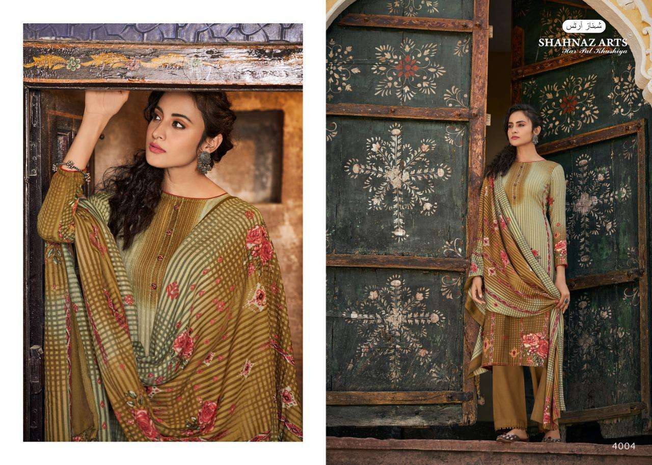 GULSHAN VOL-5 BY SHAHNAZ ARTS 4001 TO 4008 SERIES BEAUTIFUL STYLISH FANCY COLORFUL CASUAL WEAR & ETHNIC WEAR HEAVY PASHMINA PRINT WITH WORK DRESSES AT WHOLESALE PRICE