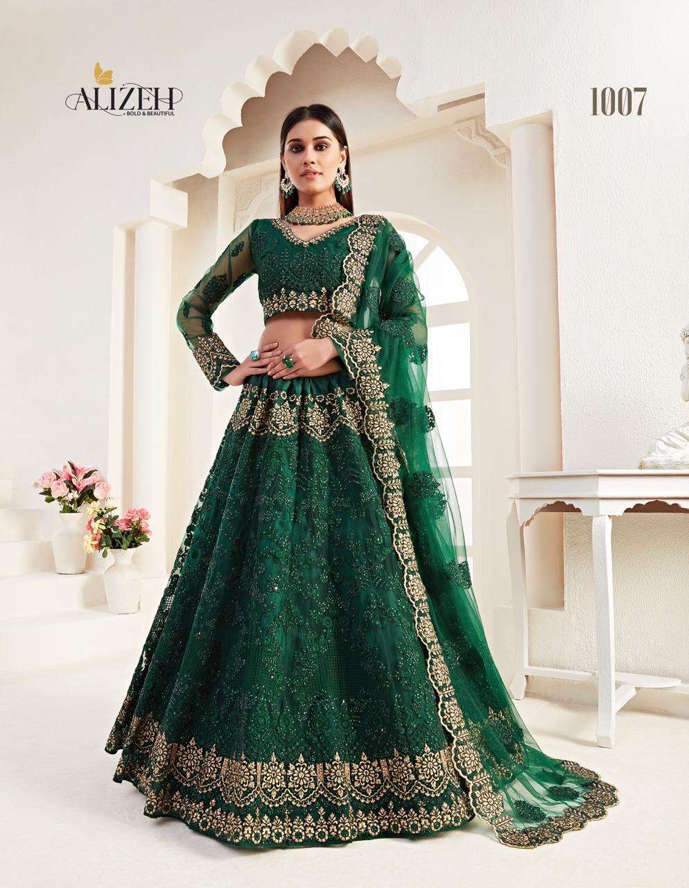 BRIDAL HERITAGE VOL-2 BY ALIZEH 1005 TO 1008 SERIES DESIGNER BEAUTIFUL WEDDING COLLECTION OCCASIONAL WEAR & PARTY WEAR NET WITH SILK SATIN LEHENGAS AT WHOLESALE PRICE