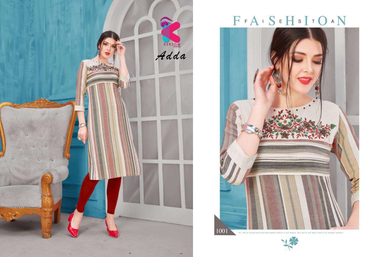 ADDA BY KERSOM 1001 TO 1006 SERIES STYLISH FANCY BEAUTIFUL COLORFUL CASUAL WEAR & ETHNIC WEAR HEAVY COTTON HAND WORKED KURTIS AT WHOLESALE PRICE