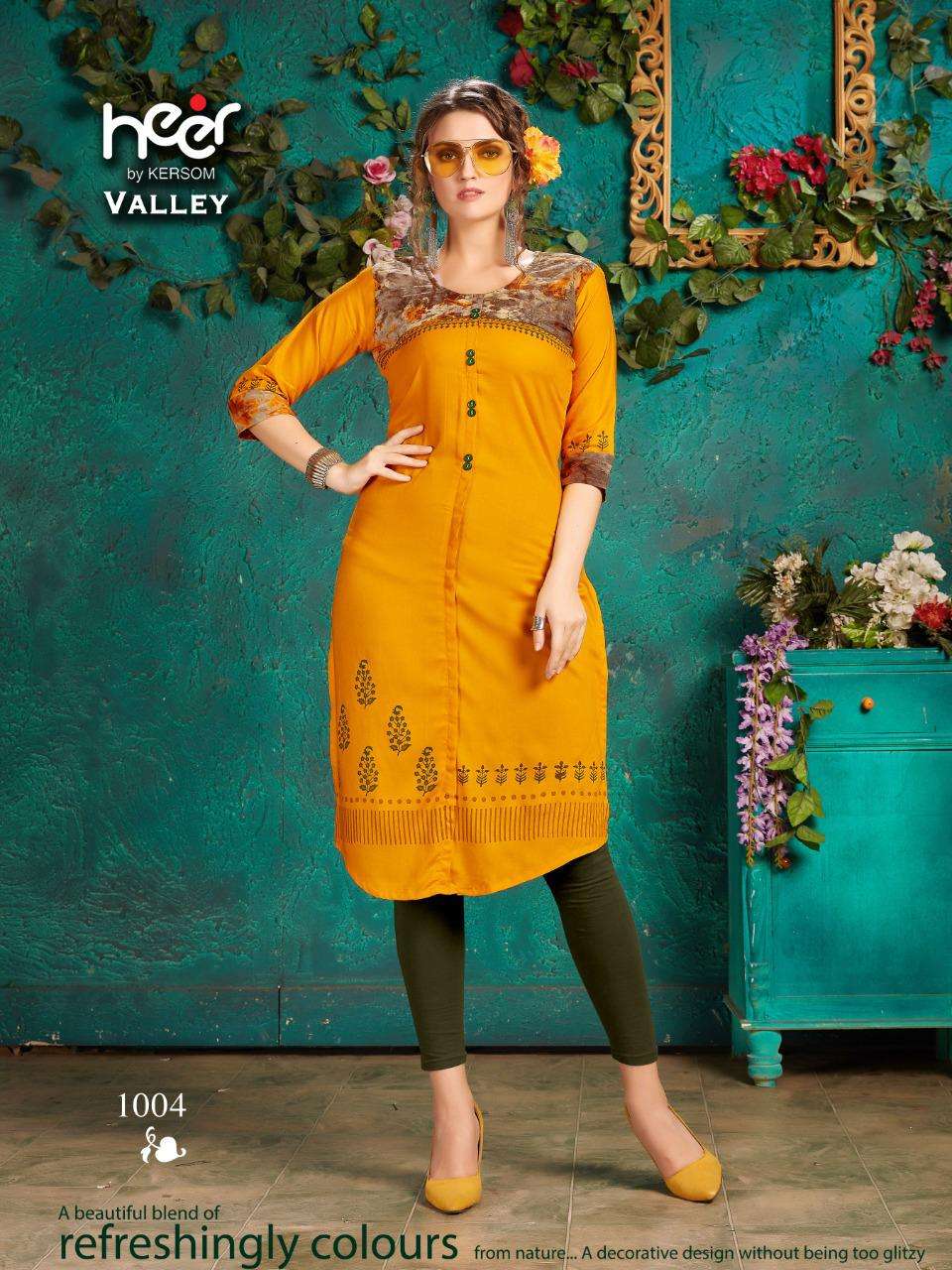 VALLEY BY HEER 1001 TO 1008 SERIES STYLISH FANCY BEAUTIFUL COLORFUL CASUAL WEAR & ETHNIC WEAR HEAVY RAYON BLOCK PRINT KURTIS AT WHOLESALE PRICE