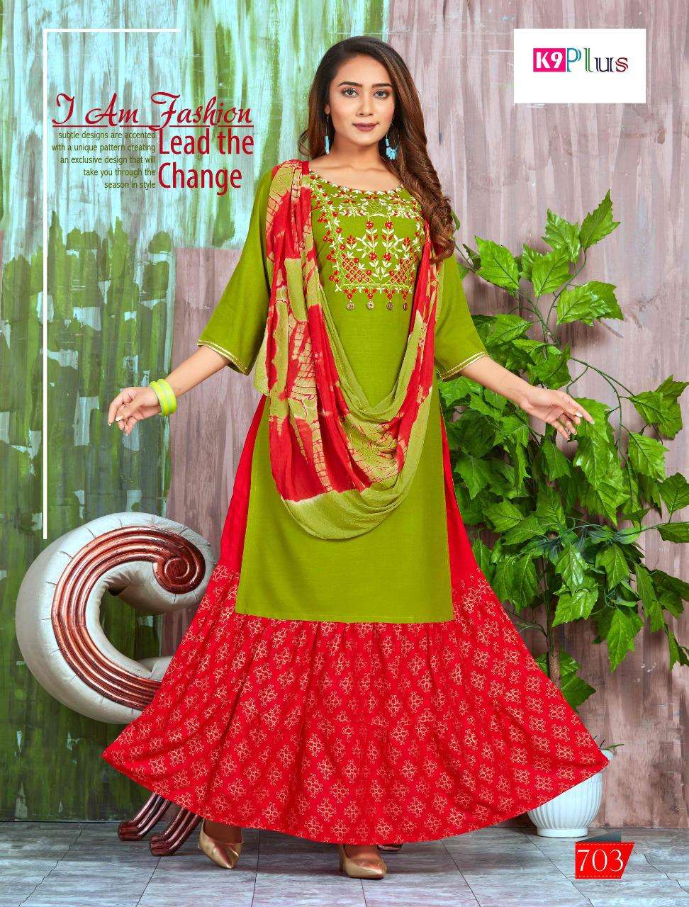 PLATINUM BY K9 PLUS 701 TO 708 SERIES BEAUTIFUL STYLISH FANCY COLORFUL CASUAL WEAR & ETHNIC WEAR RAYON EMBROIDERED DRESSES AT WHOLESALE PRICE