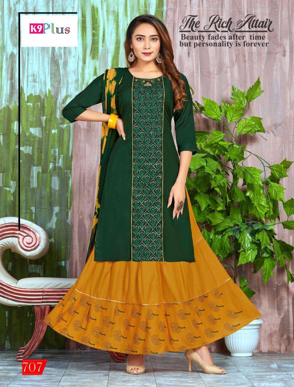 PLATINUM BY K9 PLUS 701 TO 708 SERIES BEAUTIFUL STYLISH FANCY COLORFUL CASUAL WEAR & ETHNIC WEAR RAYON EMBROIDERED DRESSES AT WHOLESALE PRICE