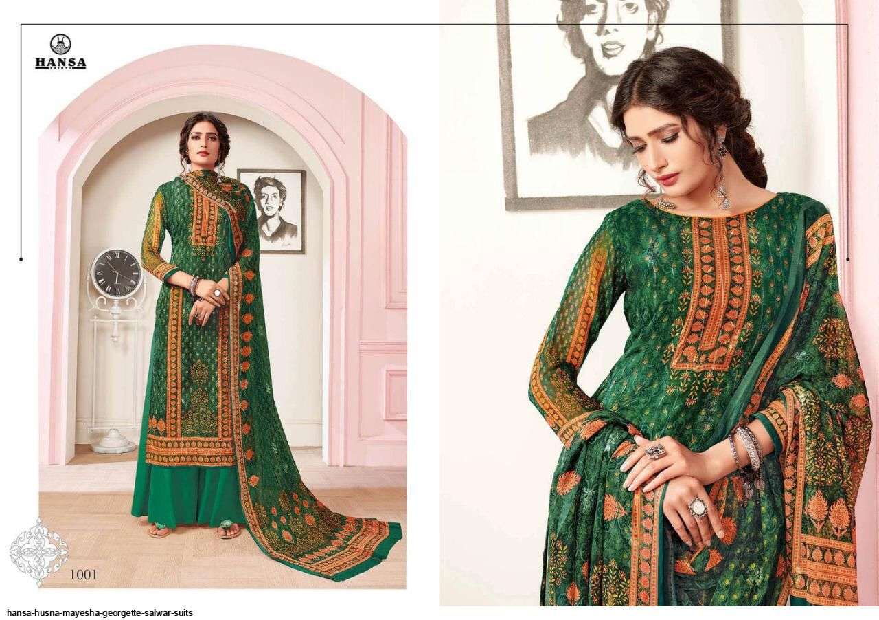 MAYESHA BY HANSA PRINT 1001 TO 1006 SERIES BEAUTIFUL SUITS STYLISH FANCY COLORFUL PARTY WEAR & OCCASIONAL WEAR GEOREGETTE DIGITAL PRINTED DRESSES AT WHOLESALE PRICE