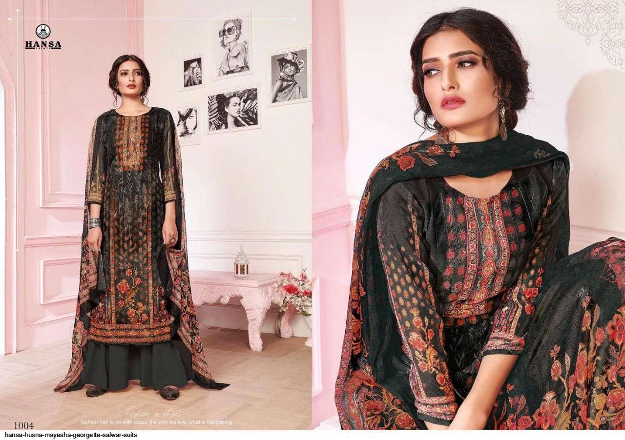 MAYESHA BY HANSA PRINT 1001 TO 1006 SERIES BEAUTIFUL SUITS STYLISH FANCY COLORFUL PARTY WEAR & OCCASIONAL WEAR GEOREGETTE DIGITAL PRINTED DRESSES AT WHOLESALE PRICE