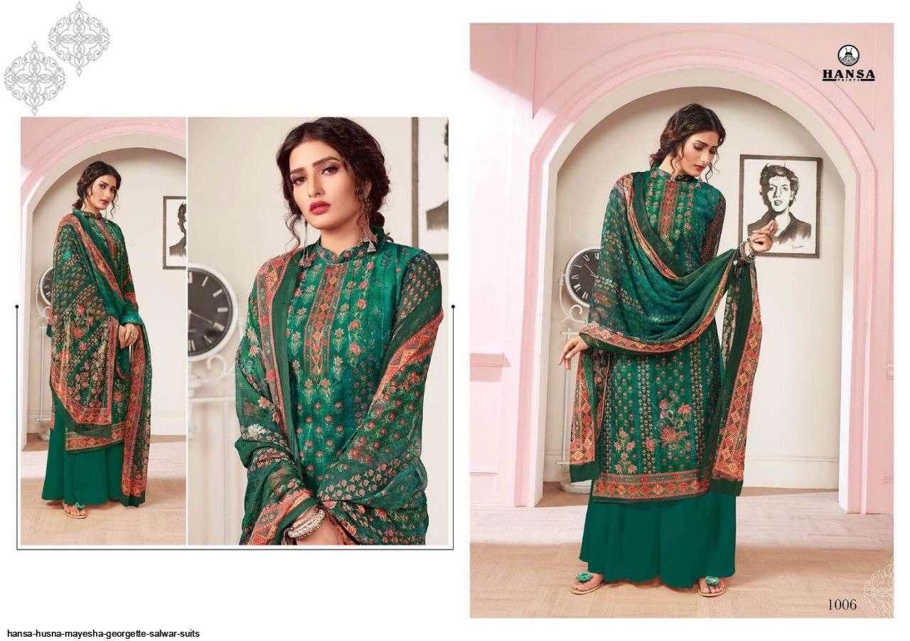 MAYESHA BY HANSA PRINT 1001 TO 1006 SERIES BEAUTIFUL SUITS STYLISH FANCY COLORFUL PARTY WEAR & OCCASIONAL WEAR GEOREGETTE DIGITAL PRINTED DRESSES AT WHOLESALE PRICE