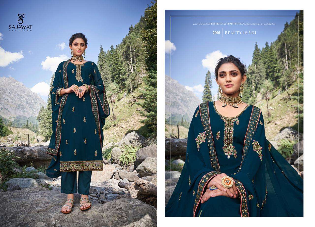 MAHIRA VOL-2 BY SAJAWAT CREATION 2001 TO 2005 SERIES DESIGNER FESTIVE SUITS COLLECTION BEAUTIFUL STYLISH FANCY COLORFUL PARTY WEAR & OCCASIONAL WEAR HEAVY FAUX GEORGETTE DRESSES AT WHOLESALE PRICE