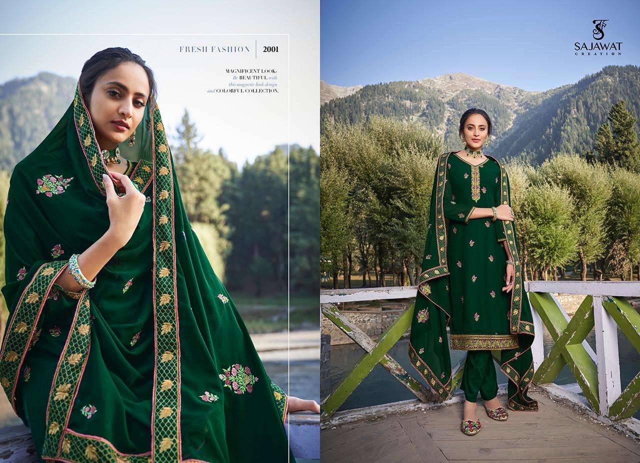 MAHIRA VOL-2 BY SAJAWAT CREATION 2001 TO 2005 SERIES DESIGNER FESTIVE SUITS COLLECTION BEAUTIFUL STYLISH FANCY COLORFUL PARTY WEAR & OCCASIONAL WEAR HEAVY FAUX GEORGETTE DRESSES AT WHOLESALE PRICE