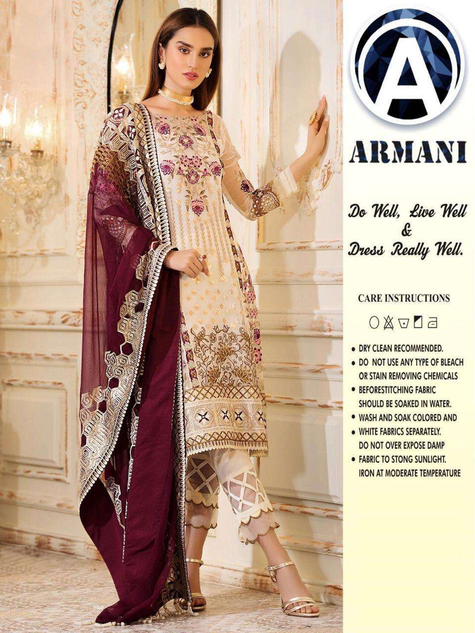 RIMISHA 02 BY ARMANI PAKISTANI SUITS BEAUTIFUL FANCY COLORFUL STYLISH PARTY WEAR & OCCASIONAL WEAR FAUX GEORGETTE WITH EMBROIDERY DRESSES AT WHOLESALE PRICE