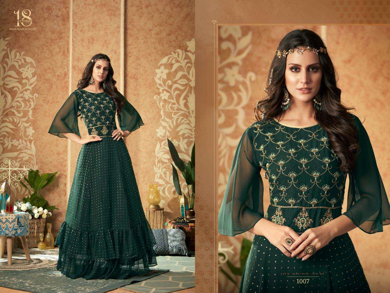 DULHANIYA BY 18 ATTITUDDE 1001 TO 1008 SERIES BEAUTIFUL BEAUTIFUL STYLISH FANCY COLORFUL CASUAL WEAR & ETHNIC WEAR READY TO WEAR FANCY FABRICS GOWNS AT WHOLESALE PRICE