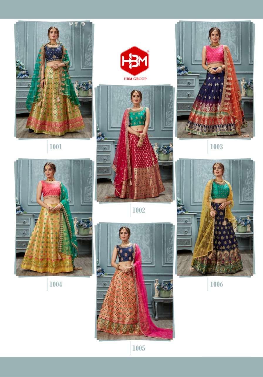 RANGEEN BY HBM 1001 TO 1006 SERIES BRIDAL WEAR COLLECTION BEAUTIFUL STYLISH COLORFUL FANCY PARTY WEAR & OCCASIONAL WEAR BANARASI LEHENGAS AT WHOLESALE PRICE