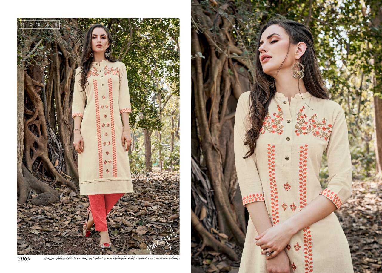 NAJUK BY NORAH 2068 TO 2071 SERIES STYLISH FANCY BEAUTIFUL COLORFUL CASUAL WEAR & ETHNIC WEAR COTTON EMBROIDERED KURTIS WITH BOTTOM AT WHOLESALE PRICE