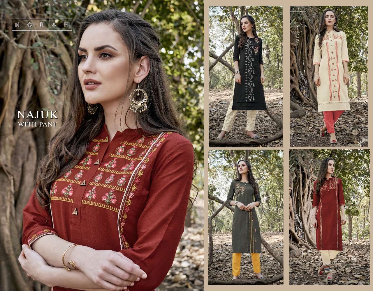 NAJUK BY NORAH 2068 TO 2071 SERIES STYLISH FANCY BEAUTIFUL COLORFUL CASUAL WEAR & ETHNIC WEAR COTTON EMBROIDERED KURTIS WITH BOTTOM AT WHOLESALE PRICE