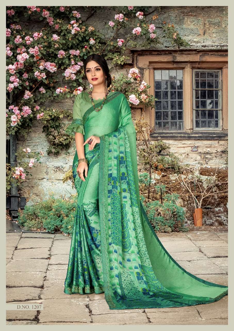 NISHKA VOL-2 BY PRIYA PARIDHI 1201 TO 1208 SERIES INDIAN TRADITIONAL WEAR COLLECTION BEAUTIFUL STYLISH FANCY COLORFUL PARTY WEAR & OCCASIONAL WEAR MOSS PRINTED SAREES AT WHOLESALE PRICE