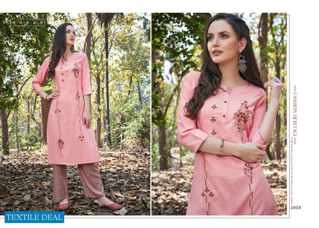 NIPON BY NORAH 2058 TO 2059 SERIES STYLISH FANCY BEAUTIFUL COLORFUL CASUAL WEAR & ETHNIC WEAR RAYON CHECKS EMBROIDERED KURTIS WITH BOTTOM AT WHOLESALE PRICE
