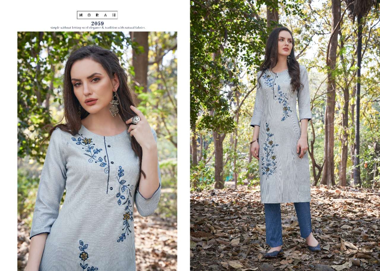 NIPON BY NORAH 2058 TO 2059 SERIES STYLISH FANCY BEAUTIFUL COLORFUL CASUAL WEAR & ETHNIC WEAR RAYON CHECKS EMBROIDERED KURTIS WITH BOTTOM AT WHOLESALE PRICE