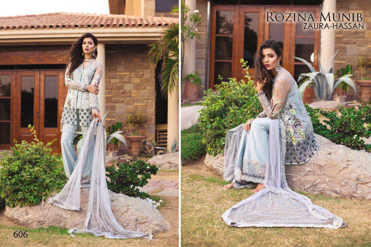 ROZINA MUNIB NX BY ZURA HASSAN BEAUTIFUL STYLISH SHARARA SUITS FANCY COLORFUL CASUAL WEAR & ETHNIC WEAR & READY TO WEAR FAUX GEORGETTE WITH EMBROIDERY DRESSES AT WHOLESALE PRICE