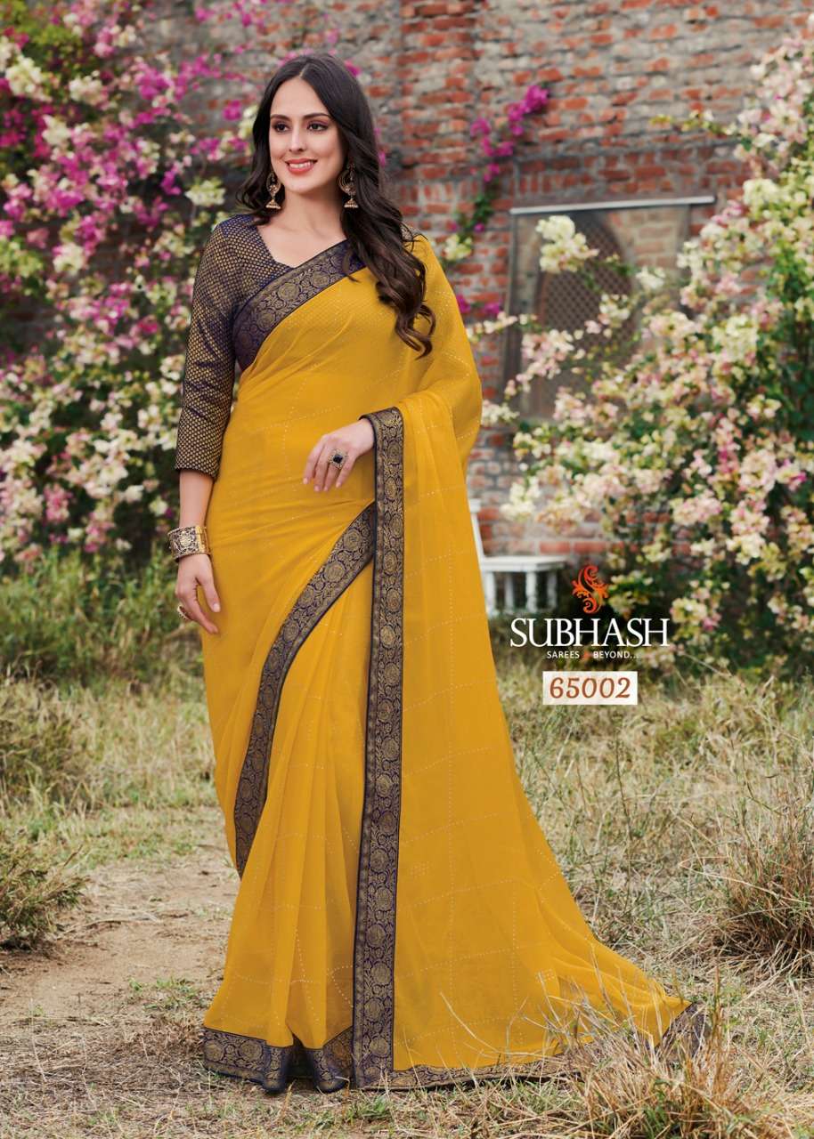SRINGAR BY SUBHASH SAREES 65001 TO 65013 SERIES INDIAN TRADITIONAL WEAR COLLECTION BEAUTIFUL STYLISH FANCY COLORFUL PARTY WEAR & OCCASIONAL WEAR CHIFFON/GEORGETTE SAREES AT WHOLESALE PRICE