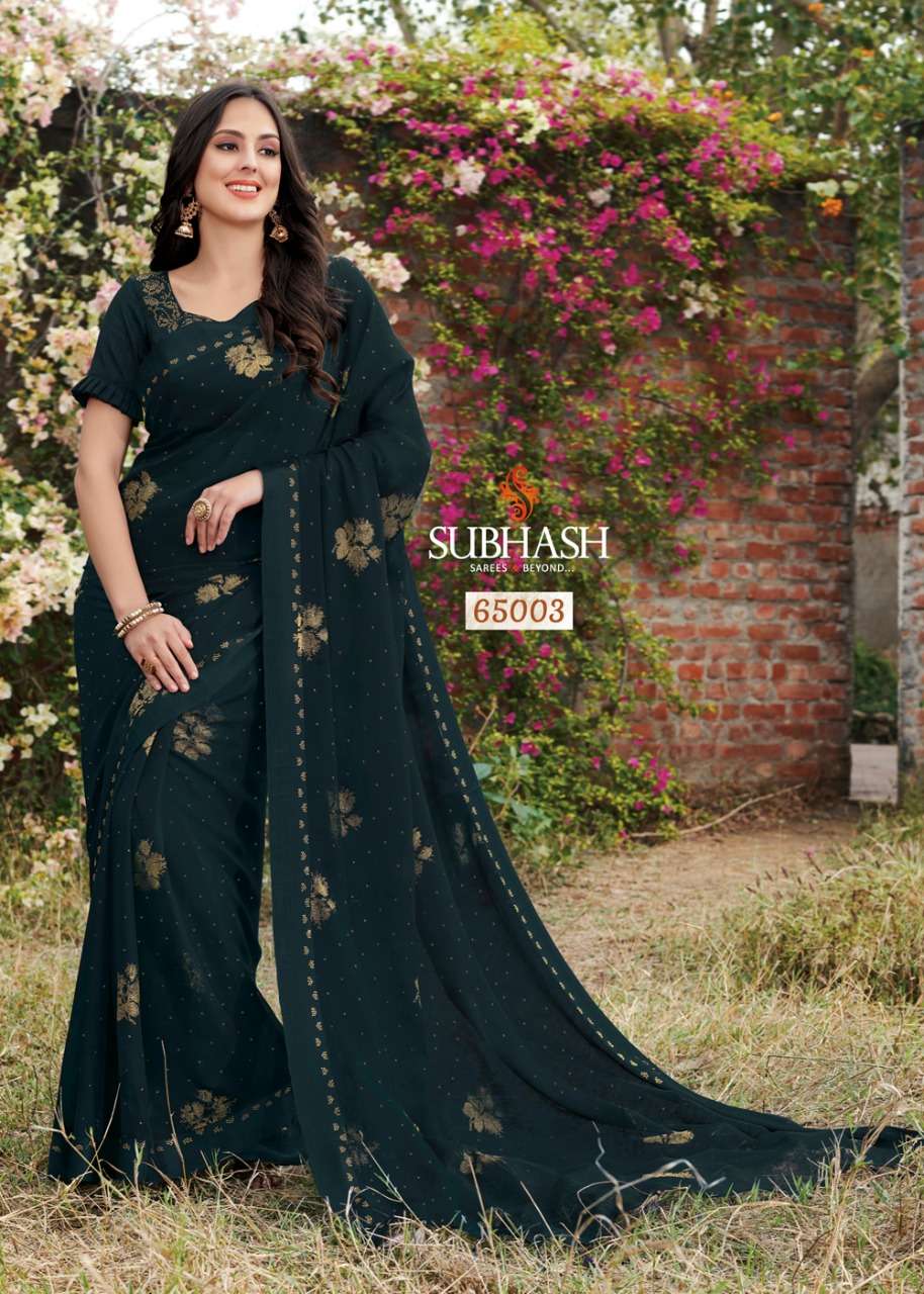 SRINGAR BY SUBHASH SAREES 65001 TO 65013 SERIES INDIAN TRADITIONAL WEAR COLLECTION BEAUTIFUL STYLISH FANCY COLORFUL PARTY WEAR & OCCASIONAL WEAR CHIFFON/GEORGETTE SAREES AT WHOLESALE PRICE