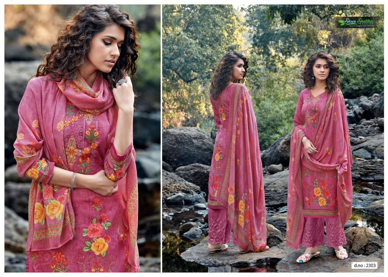 ALMAAS BY SHREE SHALIKA 2301 TO 2308 SERIES BEAUTIFUL STYLISH SHARARA SUITS FANCY COLORFUL CASUAL WEAR & ETHNIC WEAR & READY TO WEAR JAM SATIN WITH EMBROIDERY DRESSES AT WHOLESALE PRICE