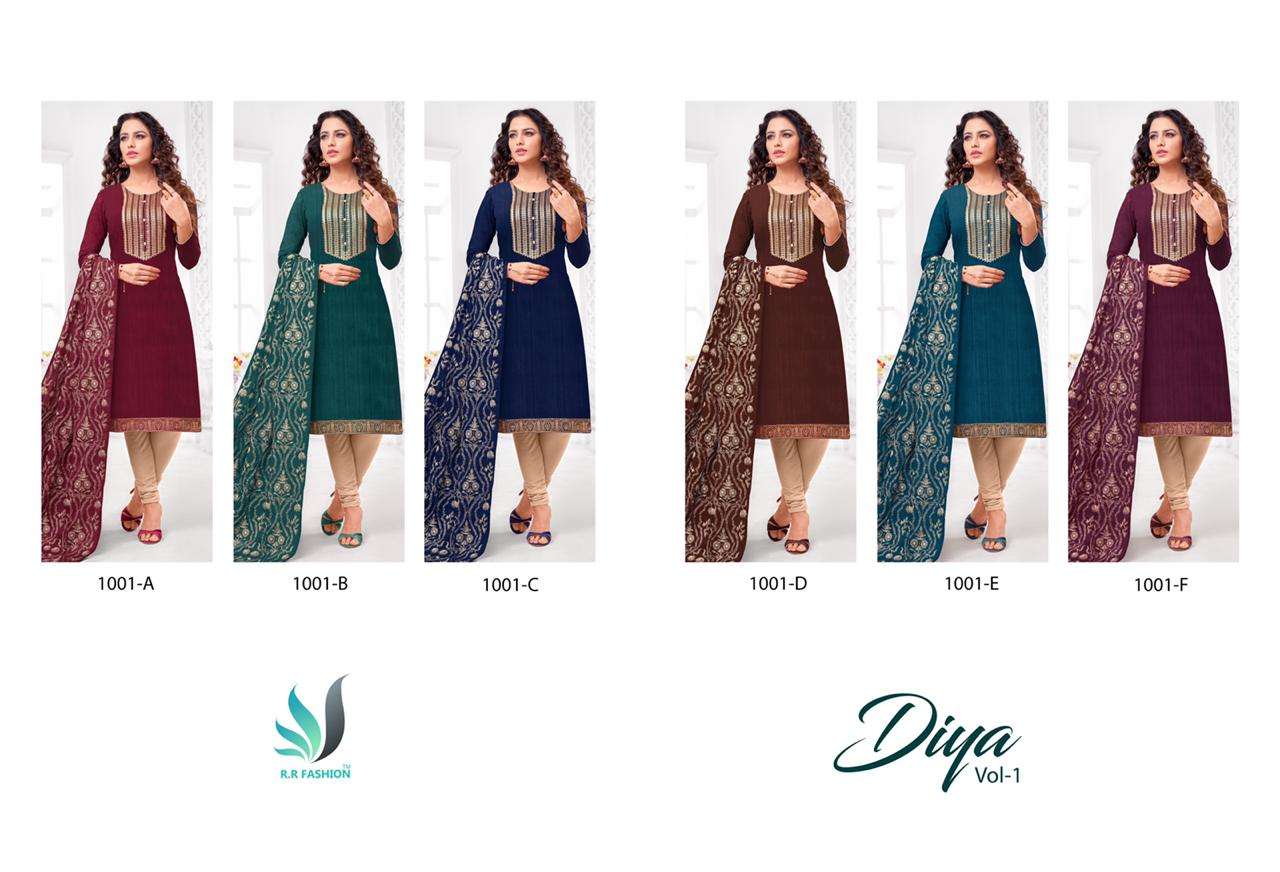DIYA BY RR FASHION 1001-A TO 1001-F SERIES BEAUTIFUL STYLISH ANARKALI SUITS FANCY COLORFUL CASUAL WEAR & ETHNIC WEAR & READY TO WEAR ROMAN SILK WITH ELEGANT EMBROIDERY DRESSES AT WHOLESALE PRICE