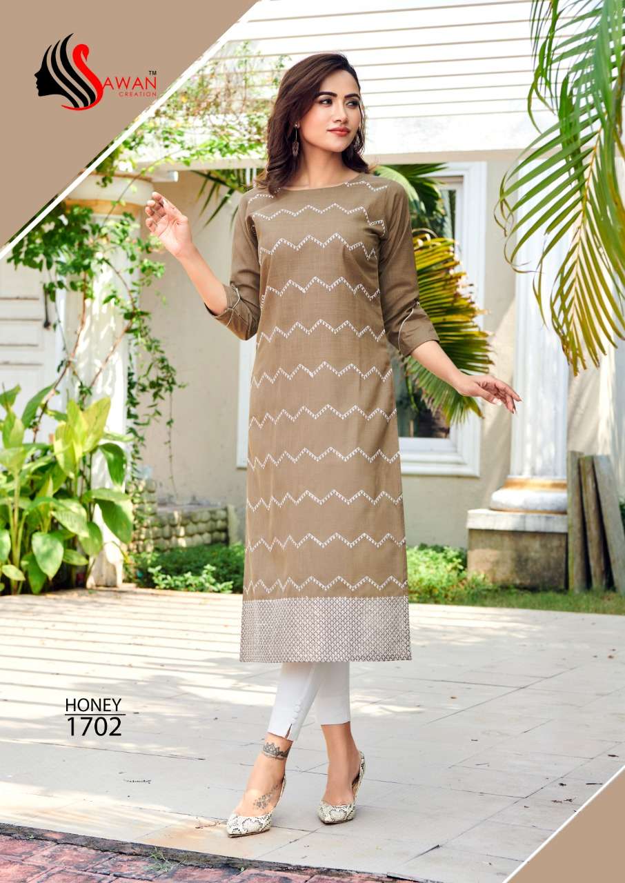 HONEY VOL-17 BY SAWAN CREATION 1701 TO 1712 SERIES BEAUTIFUL STYLISH FANCY COLORFUL CASUAL WEAR & ETHNIC WEAR & READY TO WEAR HEAVY RAYON 14 KG KURTIS AT WHOLESALE PRICE