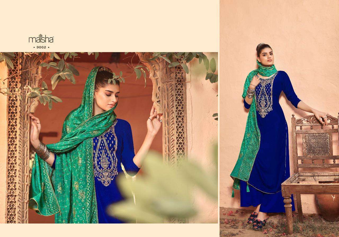SWARAGINI BY MAISHA 9001 TO 9006 SERIES DESIGNER SUITS BEAUTIFUL STYLISH FANCY COLORFUL PARTY WEAR & OCCASIONAL WEAR FALKON VELVET DRESSES AT WHOLESALE PRICE