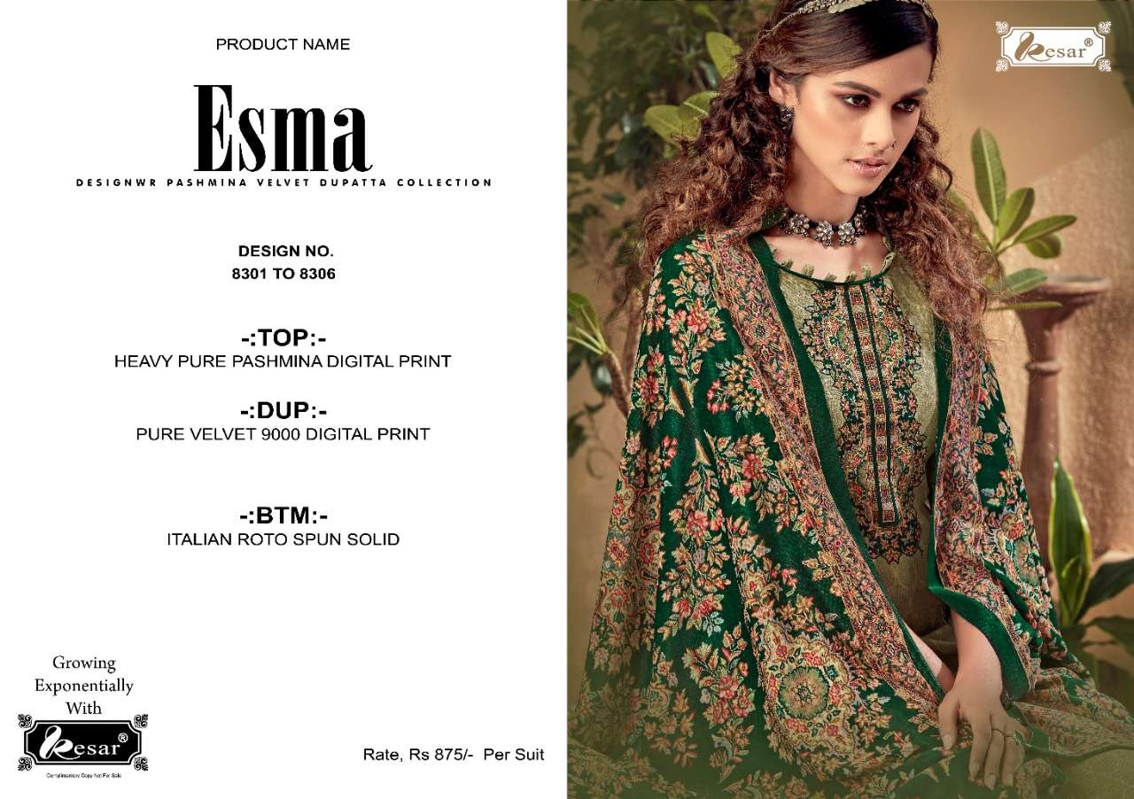 ESMA BY KESAR 8301 TO 8306 SERIES BEAUTIFUL SUITS STYLISH FANCY COLORFUL PARTY WEAR & OCCASIONAL WEAR PASHMINA DIGITAL PRINTED DRESSES AT WHOLESALE PRICE