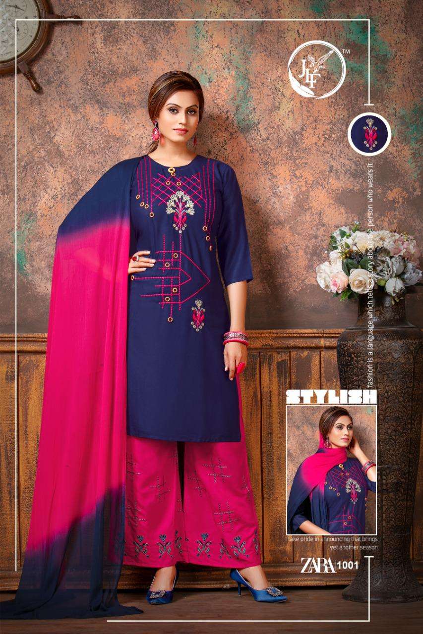 ZARA BY JLF 1001 TO 1010 SERIES BEAUTIFUL SUITS STYLISH FANCY COLORFUL PARTY WEAR & OCCASIONAL WEAR RAYON 14 KG WITH EMBROIDERY DRESSES AT WHOLESALE PRICE