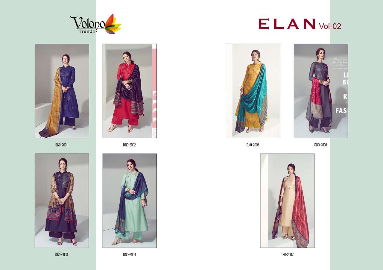 ELAN VOL-2 BY VOLONO TRENDZ 2001 TO 2007 SERIES BEAUTIFUL SUITS STYLISH FANCY COLORFUL PARTY WEAR & OCCASIONAL WEAR PURE PAHSMINA DRESSES AT WHOLESALE PRICE