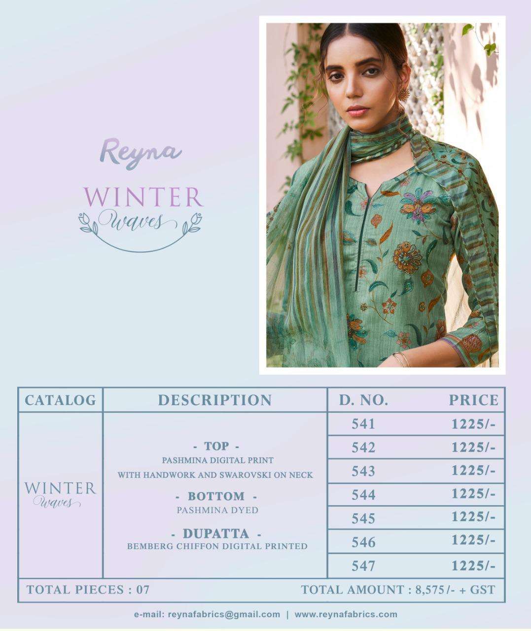 WINTER WAVES BY REYNA 541 TO 547 SERIES DESIGNER PAKISTANI SUITS COLLECTION BEAUTIFUL STYLISH FANCY COLORFUL PARTY WEAR & OCCASIONAL WEAR PASHMINA DIGITAL PRINTED DRESSES AT WHOLESALE PRICE