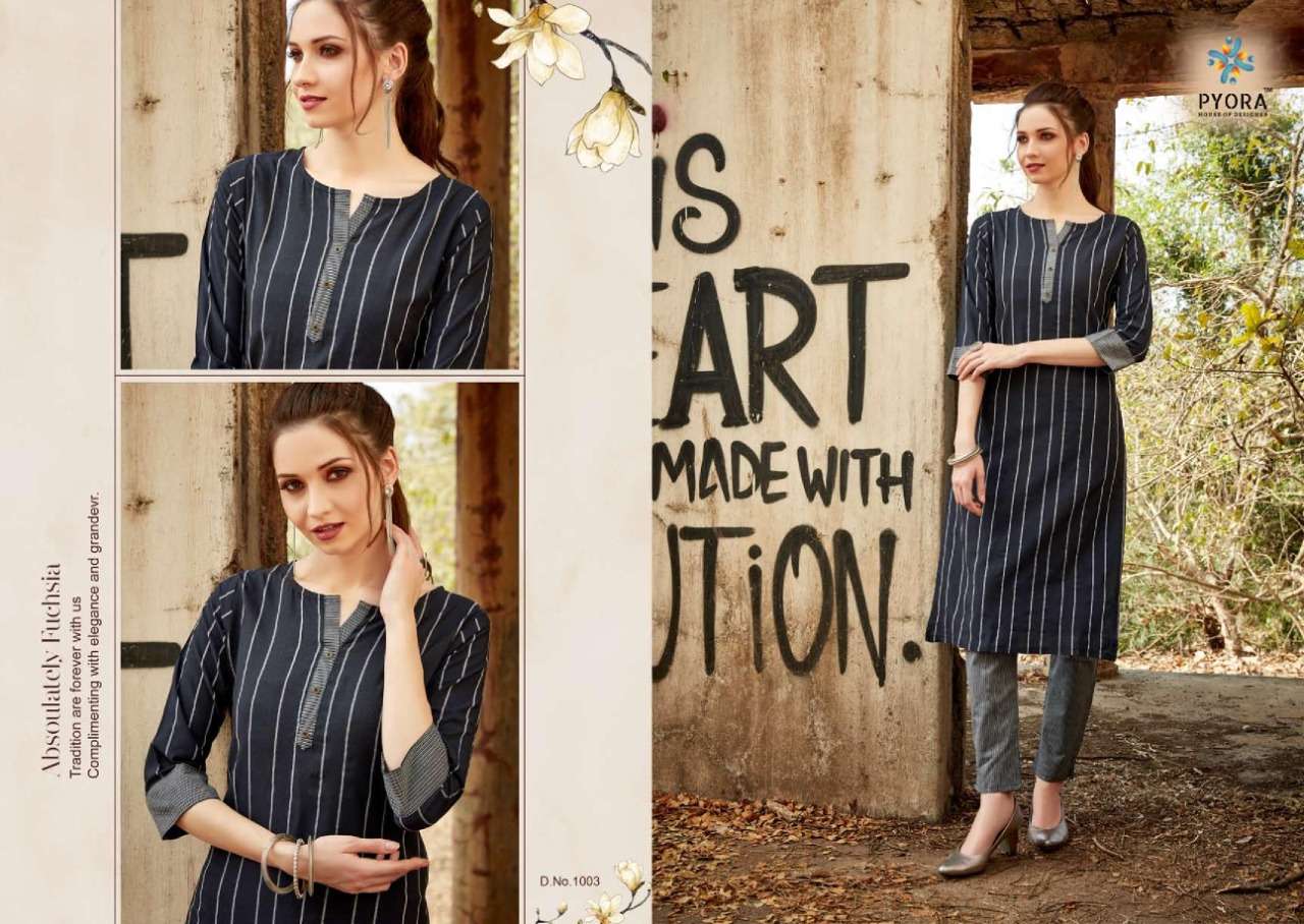 VICTORY BY PYORA 1001 TO 1006 SERIES STYLISH FANCY BEAUTIFUL COLORFUL CASUAL WEAR & ETHNIC WEAR PURE HANDLOOM WEAVING COTTON KURTIS WITH BOTTOM AT WHOLESALE PRICE