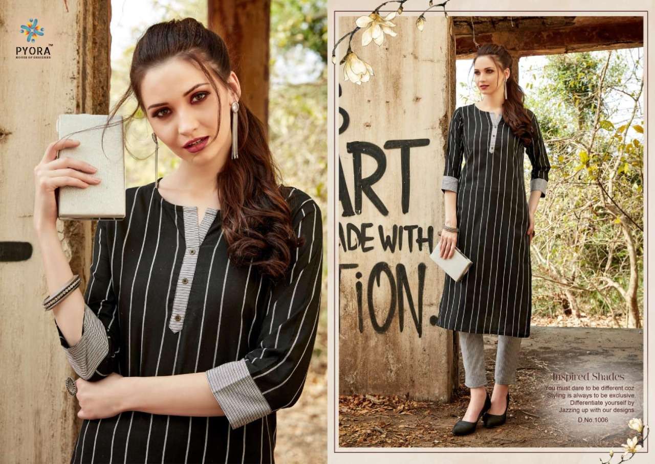 VICTORY BY PYORA 1001 TO 1006 SERIES STYLISH FANCY BEAUTIFUL COLORFUL CASUAL WEAR & ETHNIC WEAR PURE HANDLOOM WEAVING COTTON KURTIS WITH BOTTOM AT WHOLESALE PRICE