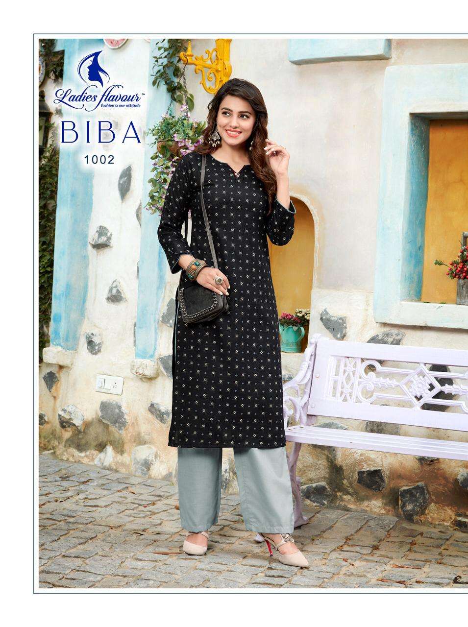 BIBA BY LADIES FLAVOUR 1001 TO 1008 SERIES STYLISH FANCY BEAUTIFUL COLORFUL CASUAL WEAR & ETHNIC WEAR RUBY PRINT KURTIS WITH BOTTOM AT WHOLESALE PRICE