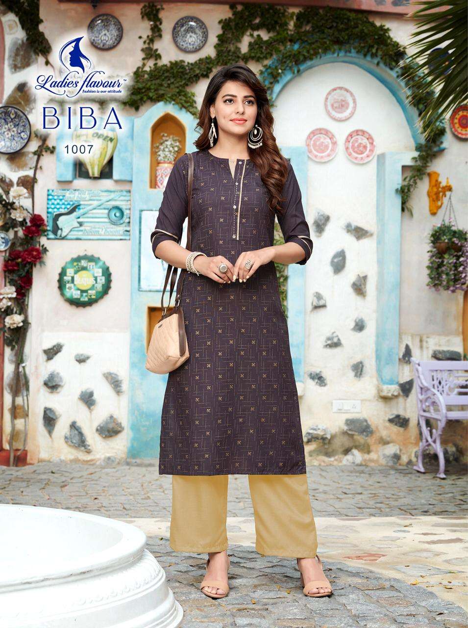 BIBA BY LADIES FLAVOUR 1001 TO 1008 SERIES STYLISH FANCY BEAUTIFUL COLORFUL CASUAL WEAR & ETHNIC WEAR RUBY PRINT KURTIS WITH BOTTOM AT WHOLESALE PRICE