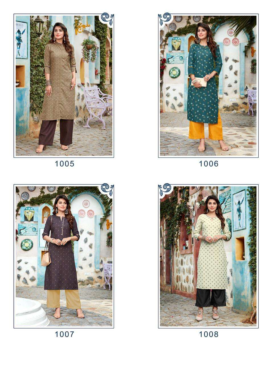 BIBA BY LADIES FLAVOUR 1001 TO 1008 SERIES STYLISH FANCY BEAUTIFUL COLORFUL CASUAL WEAR & ETHNIC WEAR RUBY PRINT KURTIS WITH BOTTOM AT WHOLESALE PRICE