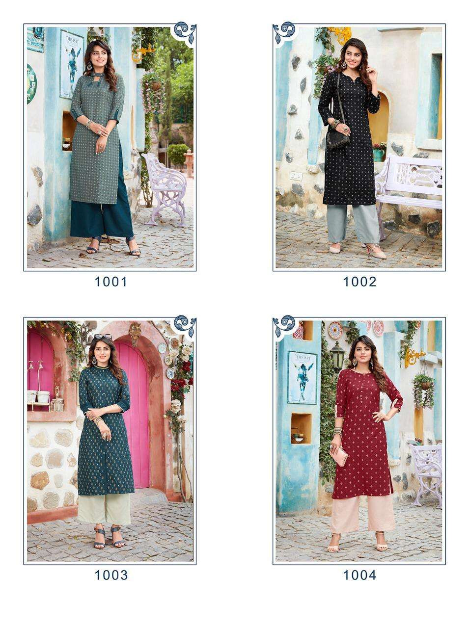 BIBA BY LADIES FLAVOUR 1001 TO 1008 SERIES STYLISH FANCY BEAUTIFUL COLORFUL CASUAL WEAR & ETHNIC WEAR RUBY PRINT KURTIS WITH BOTTOM AT WHOLESALE PRICE